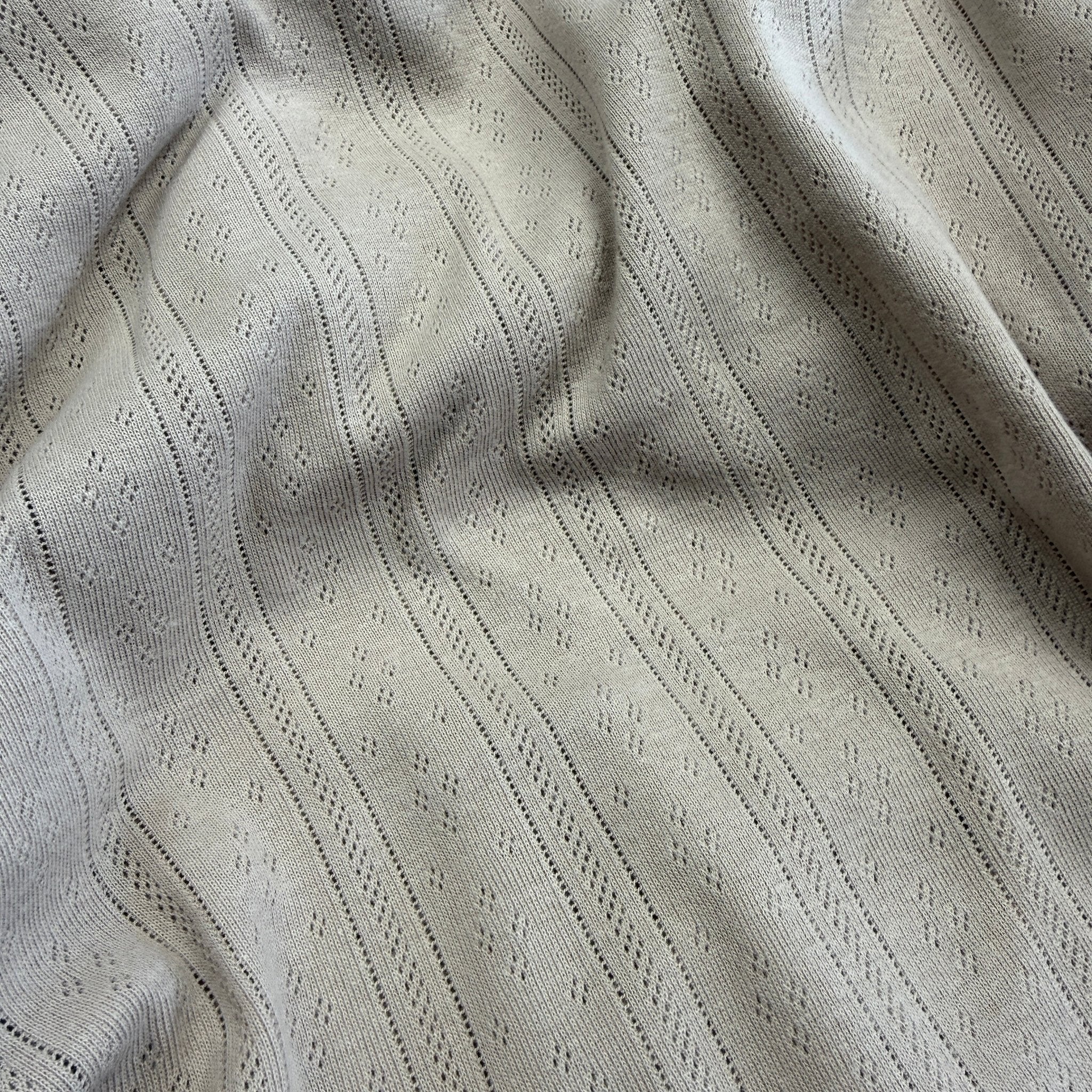 Whispering Lines/Diamonds Pointelle Knit Fabric - Organic Cotton - Natural Greige