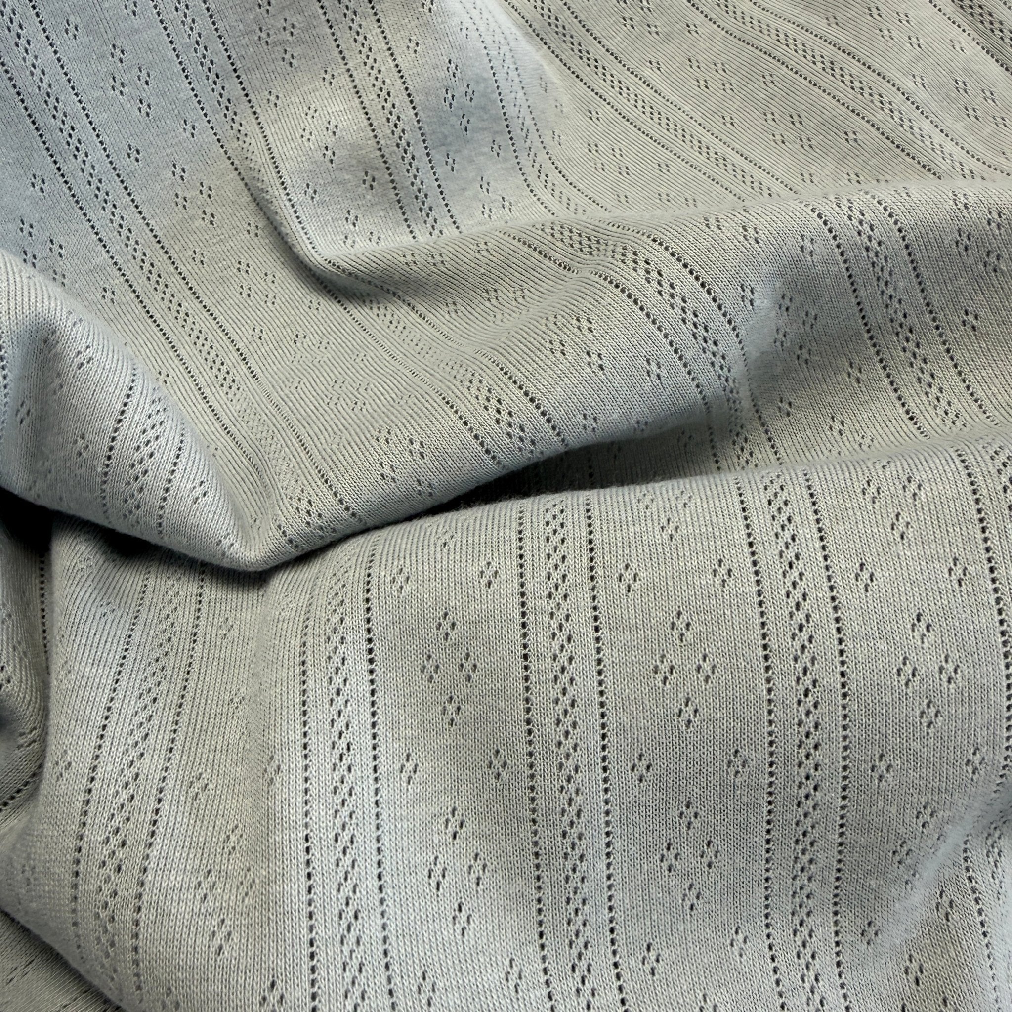 Whispering Lines/Diamonds Pointelle Knit Fabric - Organic Cotton - Soft Lagoon