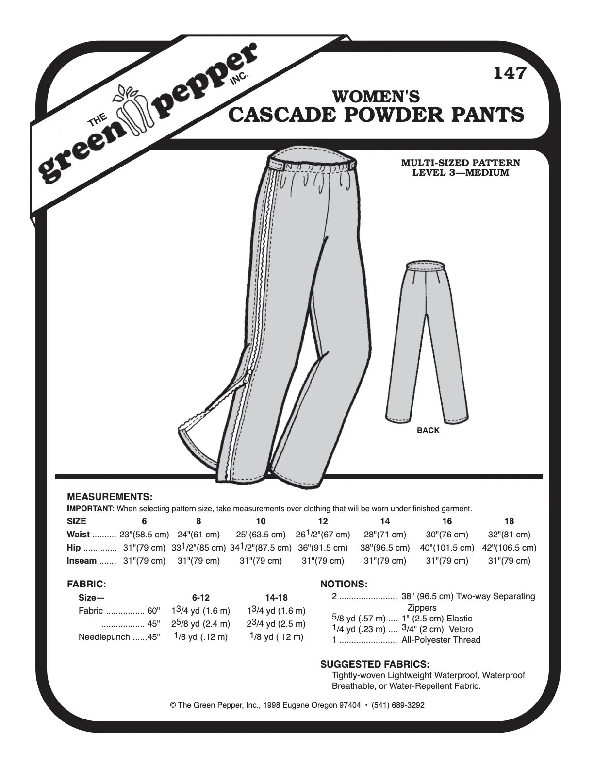Women’s Cascade Powder Pants Pattern - 147 - The Green Pepper Patterns - Image 2