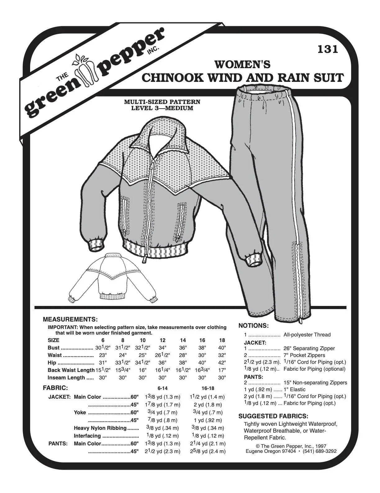 Women’s Chinook Wind & Rain Suit Pattern - 131 - The Green Pepper Patterns - Image 2