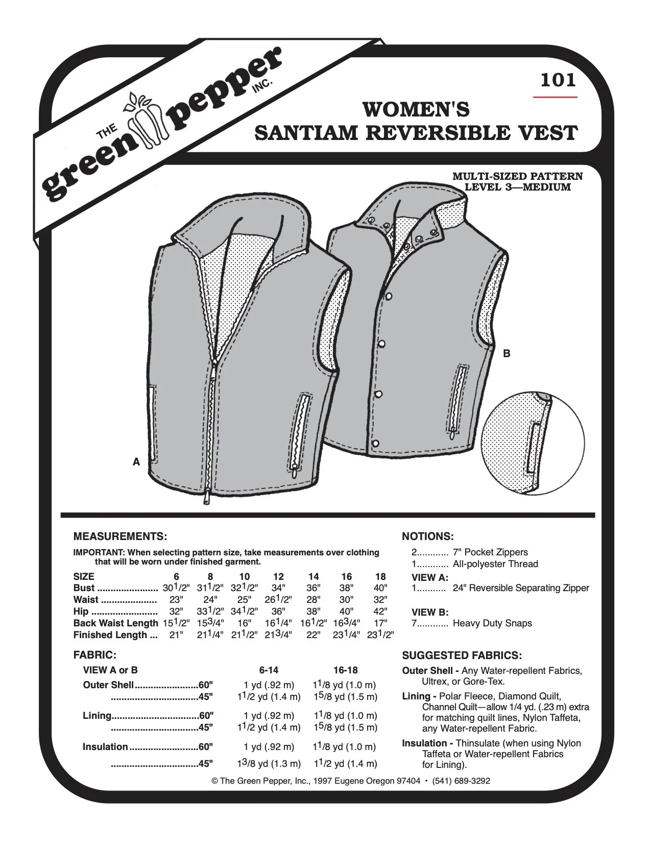 Women’s Santiam Reversible Vest Pattern - 101 - The Green Pepper Patterns - Image 2